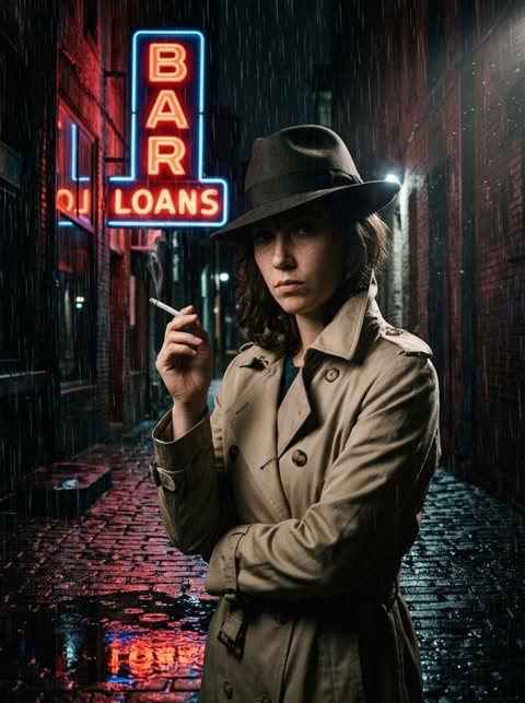 AI Portrait sample in the Film Noir style